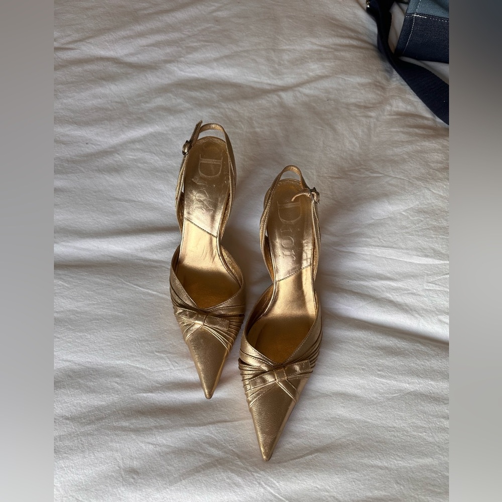 DIOR gold metallic 90s sling back stiletto 36 holiday party